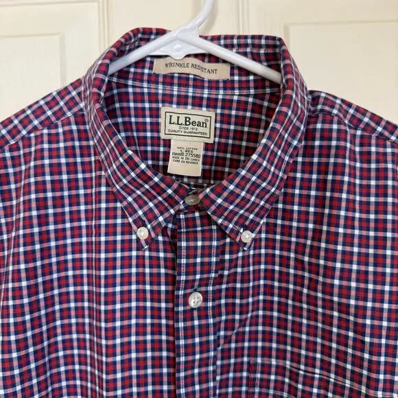 L.L. Bean Wrinkle Resistant Plaid Short Sleeve Shirt Large Like New Condition - Picture 2 of 3